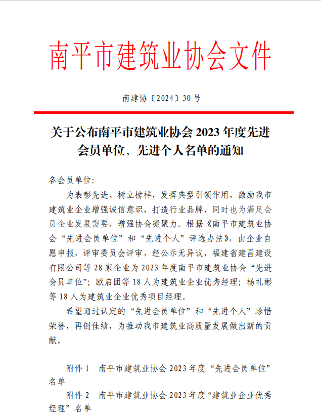 勇毅前行，再創(chuàng)佳績 —— 我司榮獲多項南平市建筑業(yè)協(xié)會2023年度榮譽